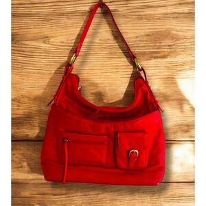 Vintage ILI New York Toronto Red Genuine Leather Tote Shoulder Bag Handbag